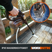 WORX WG633E.9 Hydroshot akumulátorový vysokotlaký čistič 20V - 56 bar max. tlak - pro čištění a zavlažování - výkonný bezkartáčo